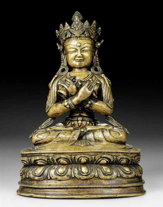 Appraisal: A BRONZE FIGURE OF A RICHLY ADORNED VAJRADHARA Western Tibet