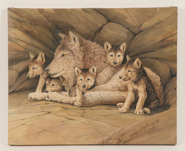 Appraisal: Robert O Bailey American th century Family of Wolves Acrylic