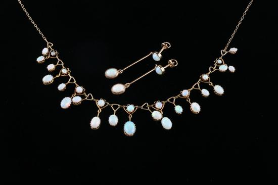 Appraisal: K YELLOW GOLD AND OPAL NECKLACE AND PAIR K YELLOW