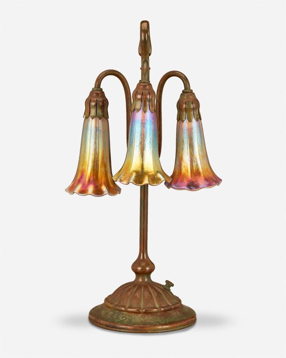 Appraisal: A Tiffany Studios three-light lily table lamp Circa - New