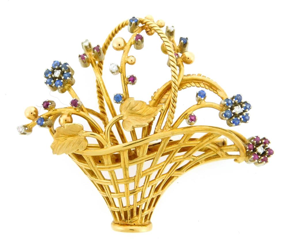 Appraisal: JEWELRY K Tiffany Co Sapphire ruby and diamond floral basket