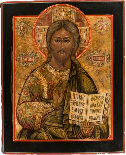 Appraisal: A LARGE RUSSIAN ICON OF CHRIST PANTOCRATOR TH CENTURY A