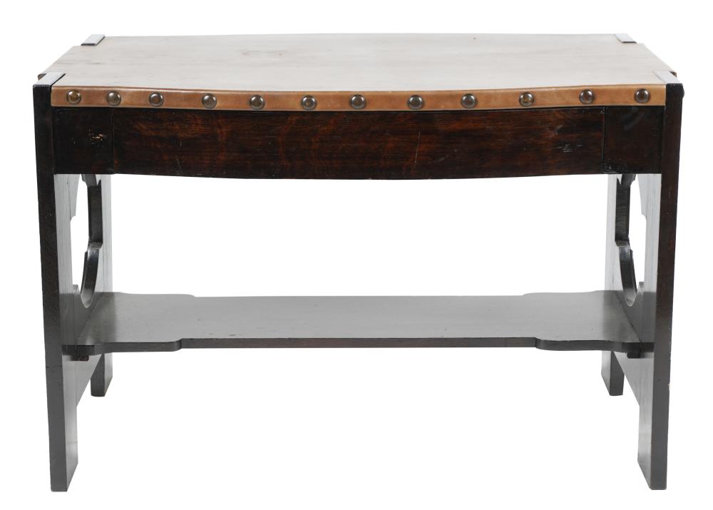 Appraisal: MONTEREY-STYLE STAINED OAK WRITING TABLEwith leather writing surface and studded