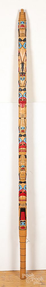 Appraisal: Contemporary Northwest Coast cedar talking stick Contemporary Northwest Coast carved