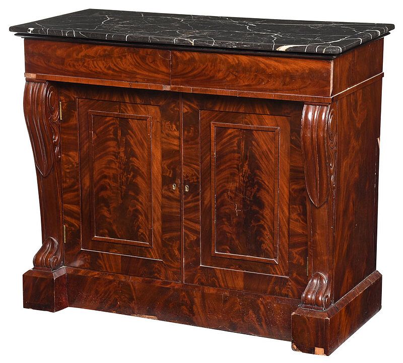 Appraisal: Fine Classical Figured Mahogany Marble Top Cabinet probably Boston -