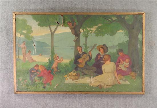 Appraisal: Cole Alphaeus P - Oil on canvas Titled The Picnic