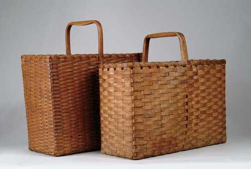 Appraisal: TWO RECTANGULAR HANDLED SPLINT BASKETS One slightly smaller than the