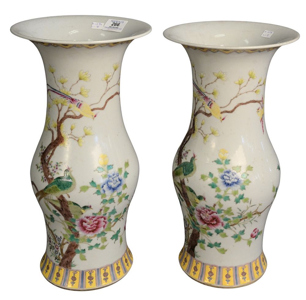 Appraisal: Pair of Chinese Famille Rose Vases having painted birds in