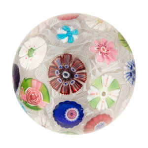 Appraisal: A Clichy Spaced Concentric Millefiori and Rose Cane on Upset