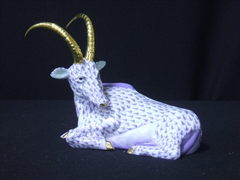 Appraisal: HEREND ANTELOPE FIGURE with lavender fishnet and k antlers -