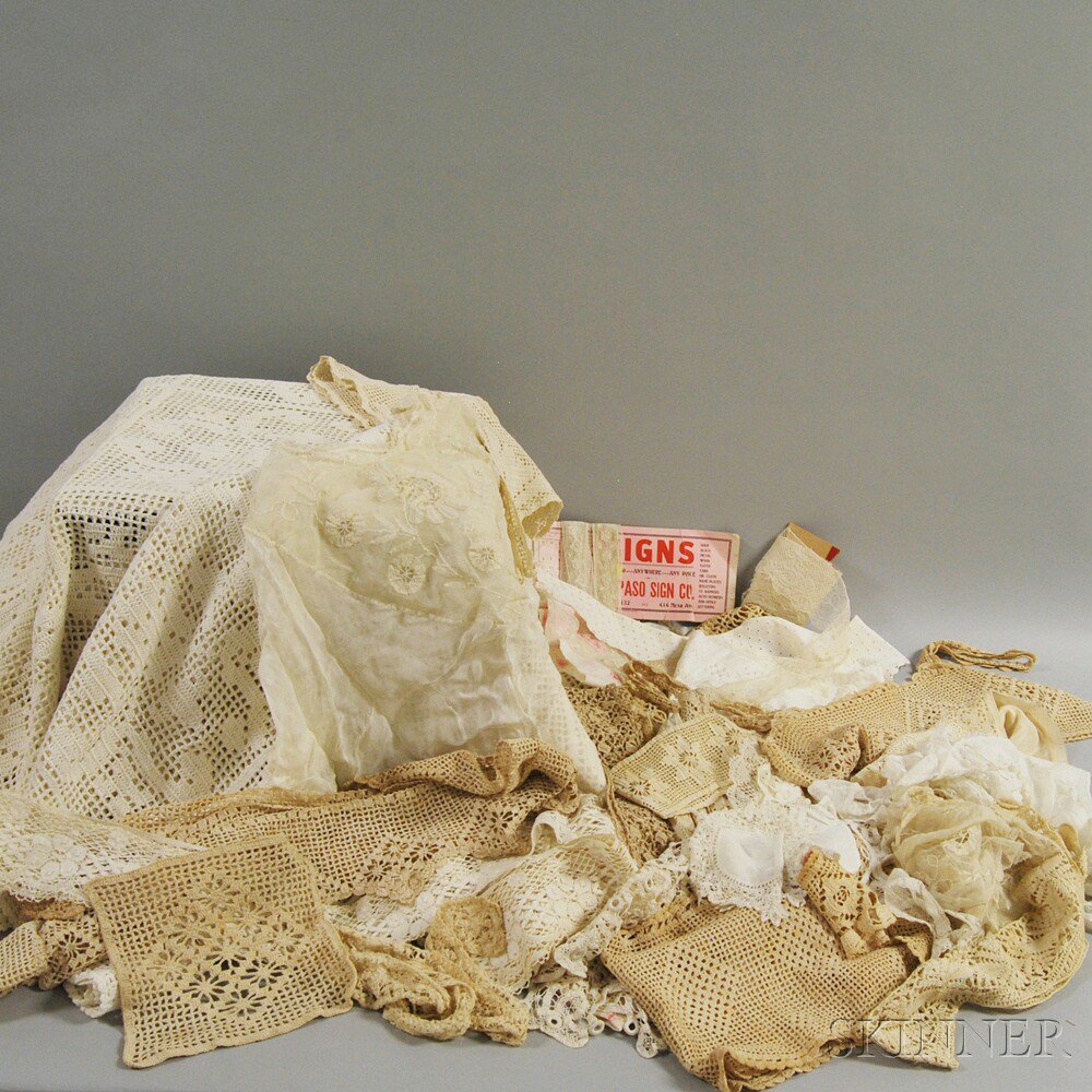 Appraisal: Small Group of Trim Lace and a Tablecloth including lengths