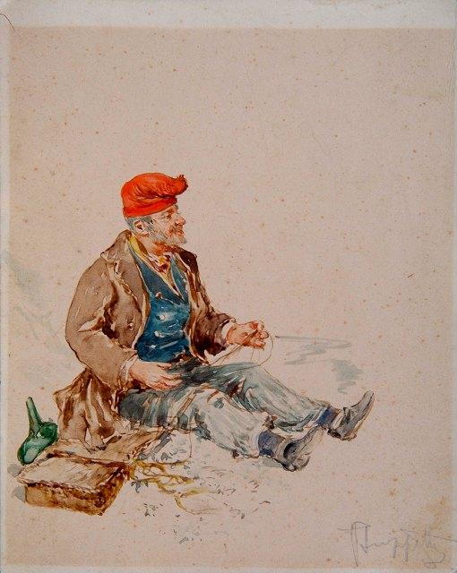 Appraisal: PIETRO SCOPPETTA - An Italian peasant seated on a bench