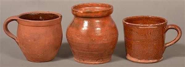 Appraisal: Pieces of th Century Glazed Redware Three Pieces of th