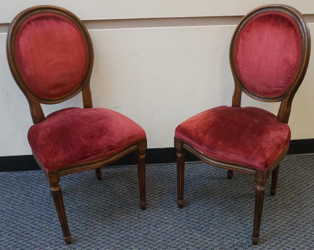 Appraisal: PAIR LOUIS XVI STYLE ROSE UPHOLSTERED SIDE CHAIRSPair Louis XVI