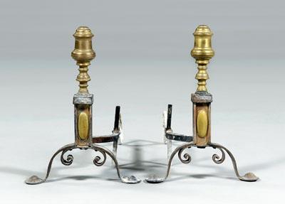 Appraisal: Pair Federal iron and brass andirons each with brass tops