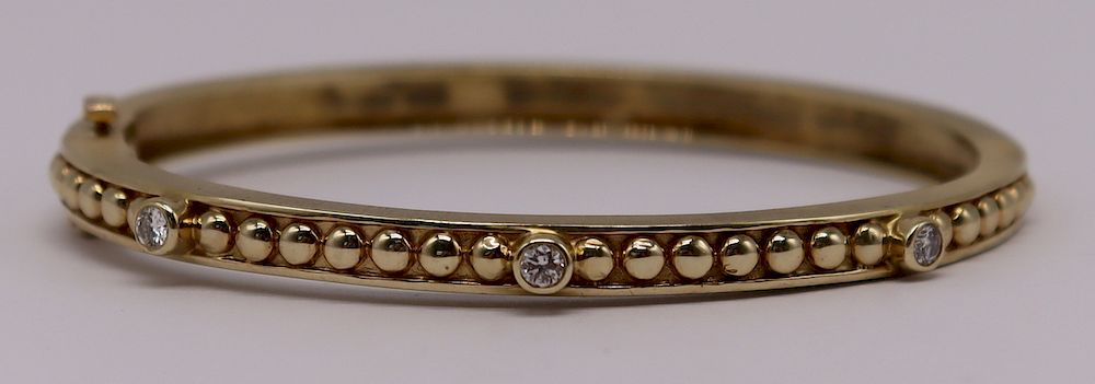 Appraisal: JEWELRY kt Gold and Diamond Hinged Bracelet kt yellow gold