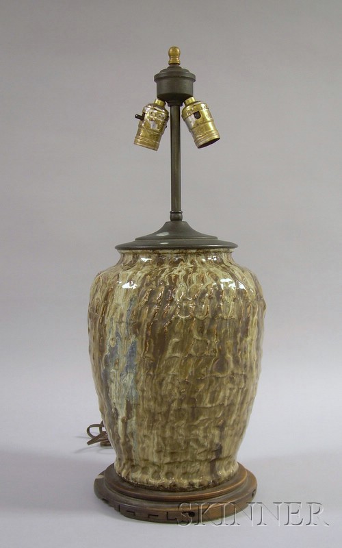 Appraisal: Drip Glazed Art Pottery Table Lamp body ht in