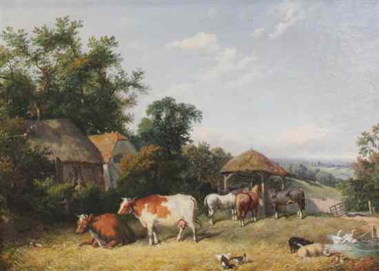 Appraisal: After Herring oil on canvas Farmyard scene initialled A L