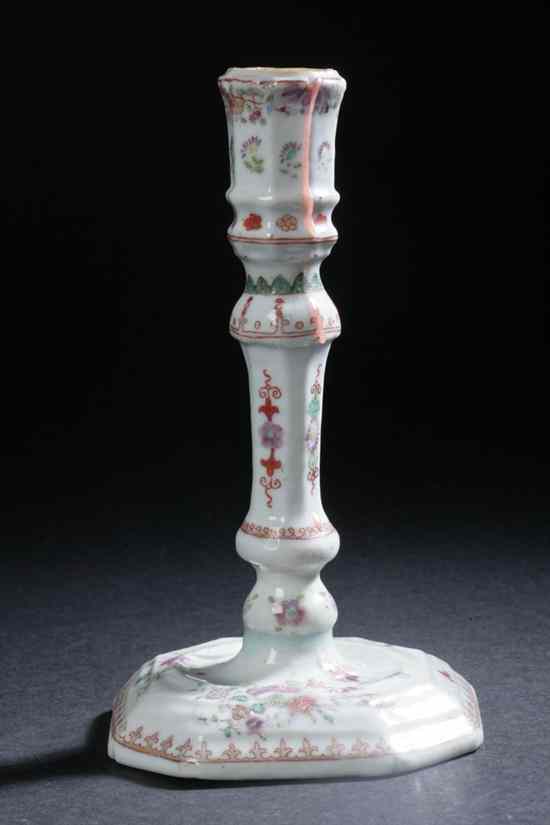 Appraisal: CHINESE EXPORT FAMILLE ROSE PORCELAIN CANDLESTICK Qianlong period Floral decoration