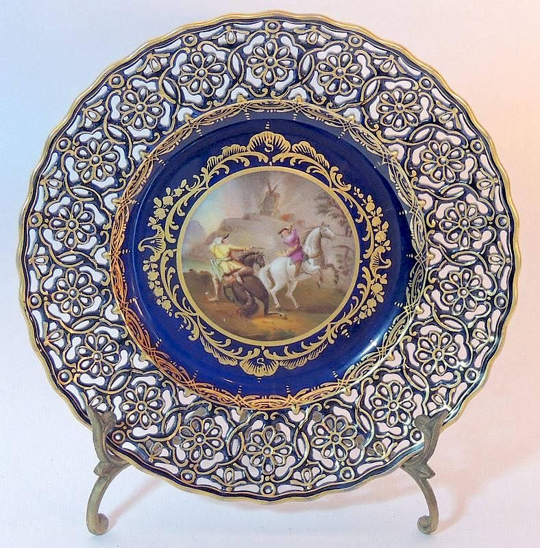 Appraisal: Meissen Scenic Cabinet Plate Reticulated edge and central hand-painted scene