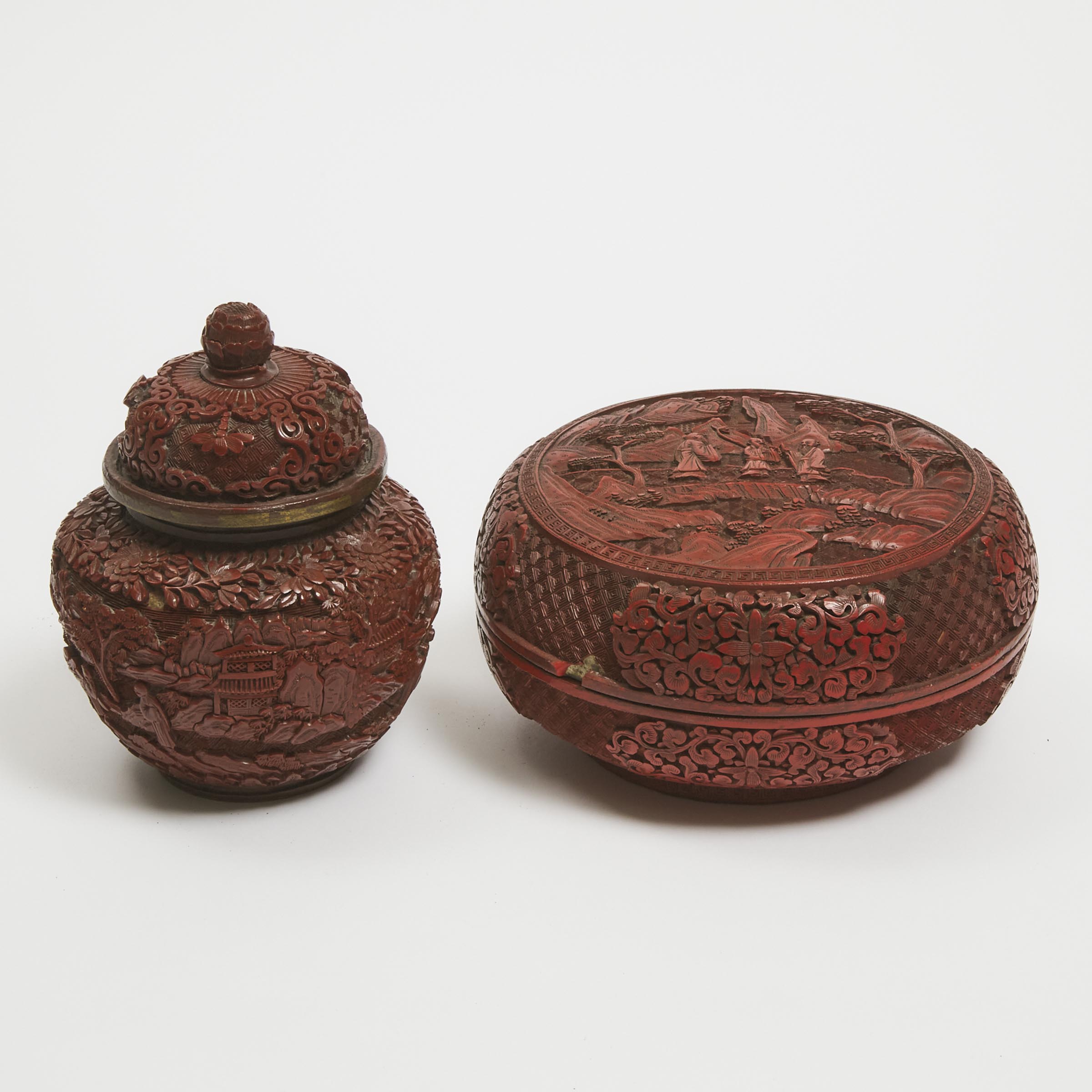 Appraisal: A Red Lacquer Carved Box and Cover Together With a