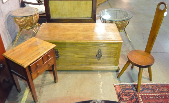 Appraisal: Circular Stool With High Back H Along with oak veneered