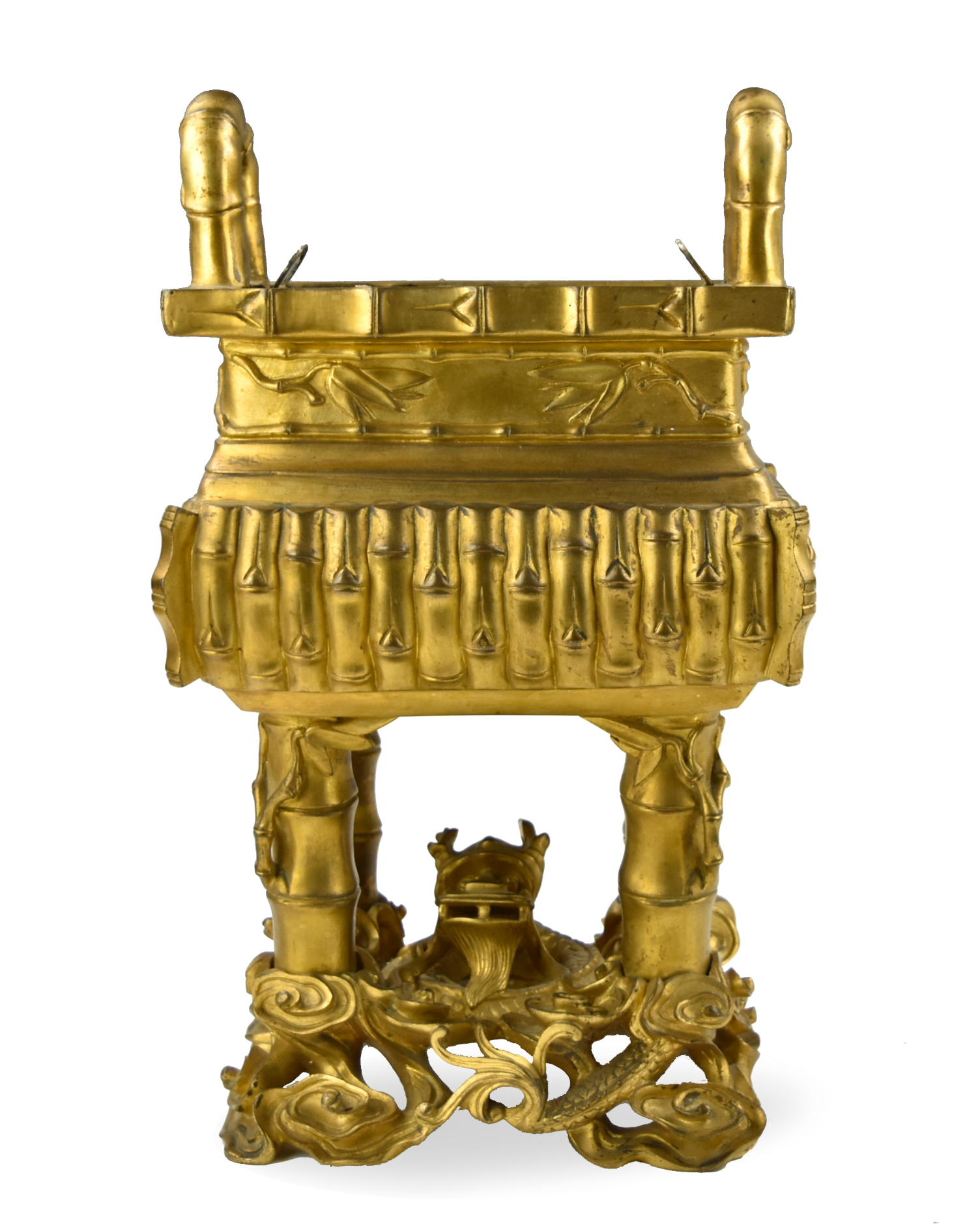 Appraisal: a large gilt bronze censer molded in high relief overall