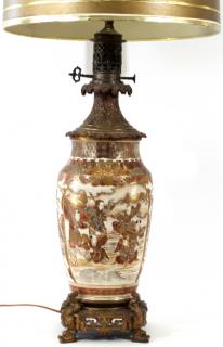 Appraisal: JAPANESE SATSUMA EARTHENWARE POTTERY VASE CONVERTED TO LAMP MEIJI PERIOD