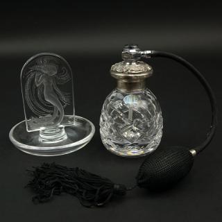 Appraisal: Lalique Sirene Crystal Ring Holder and Crystal Atomizer with Silver