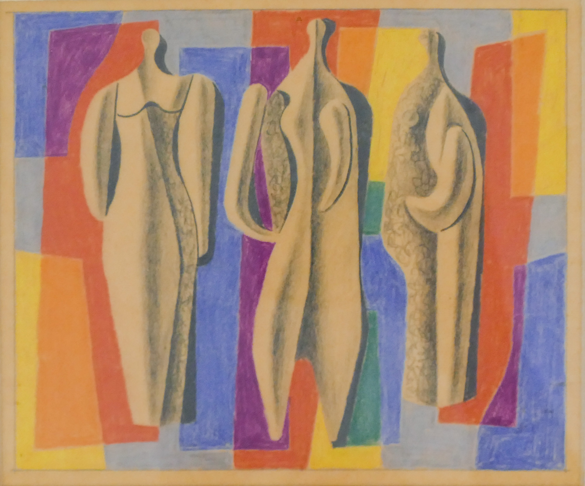 Appraisal: Wendell Brazeau - Washington ''Trio'' Figures Colored Pencil on Tracing