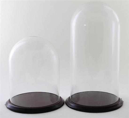 Appraisal: Glass display domes similar round molded base fitted with glass