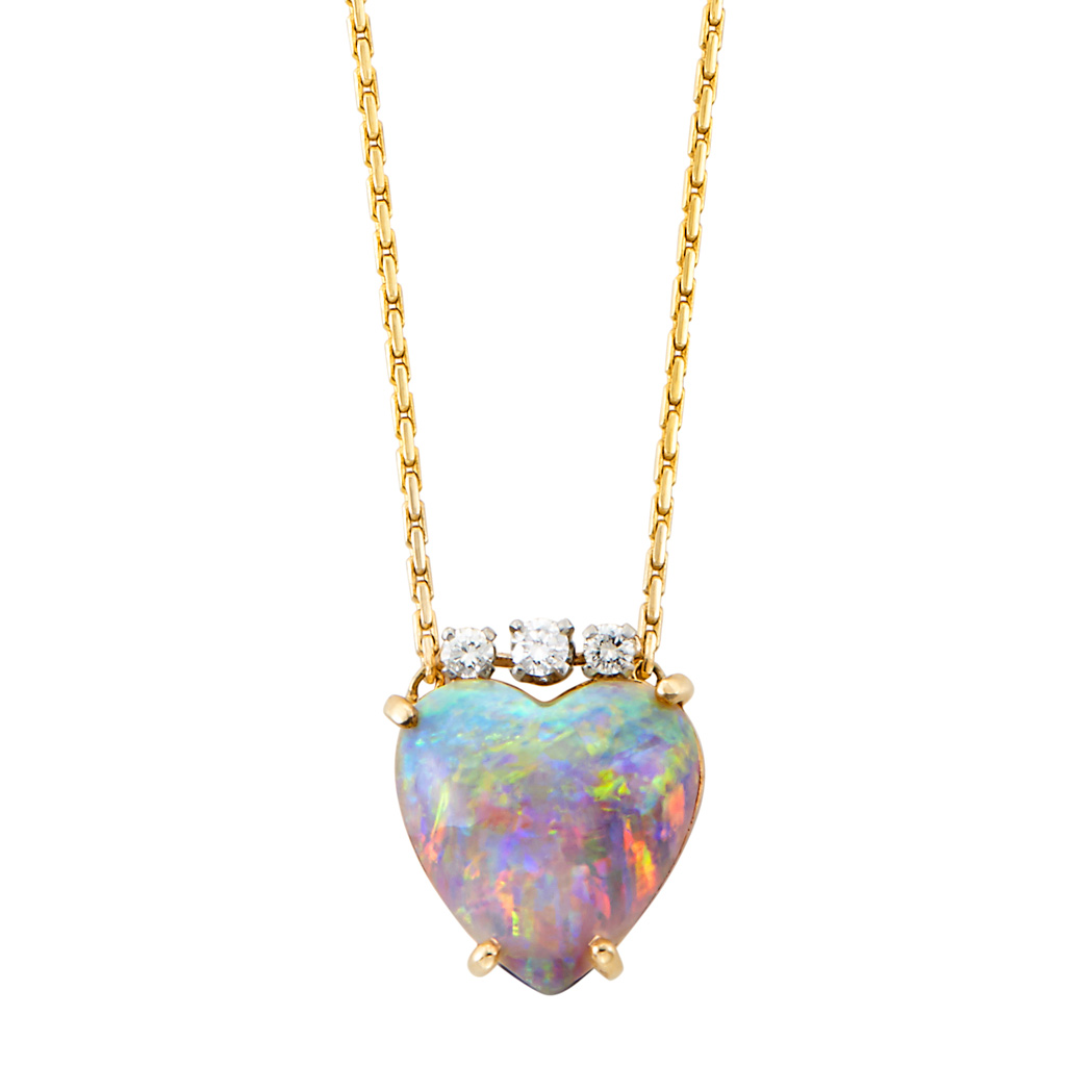 Appraisal: Gold Opal and Diamond Pendant-Necklace kt one heart-shaped opal ap