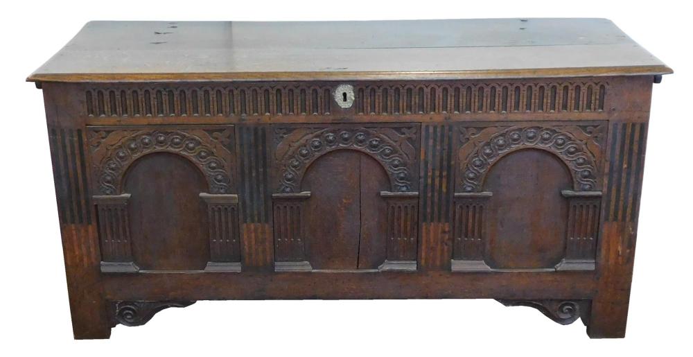 Appraisal: Oak chest Continental th C or later fully paneled base