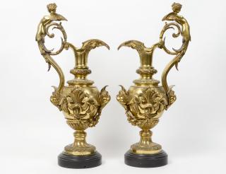 Appraisal: VICTOR PAILLARD French - Pair of French bronze ewers Circa