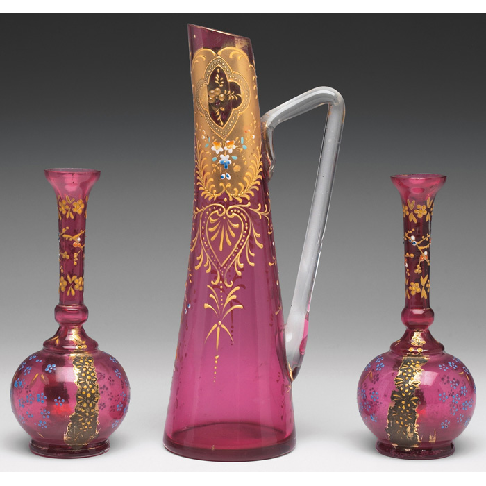 Appraisal: Moser vases pair w x h with a Moser ewer