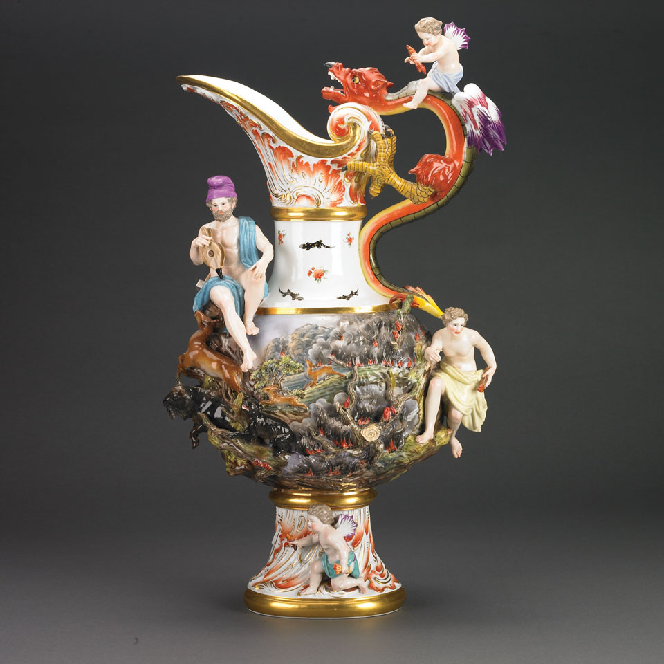 Appraisal: Meissen Allegorical Large Ewer of Fire late th century painted