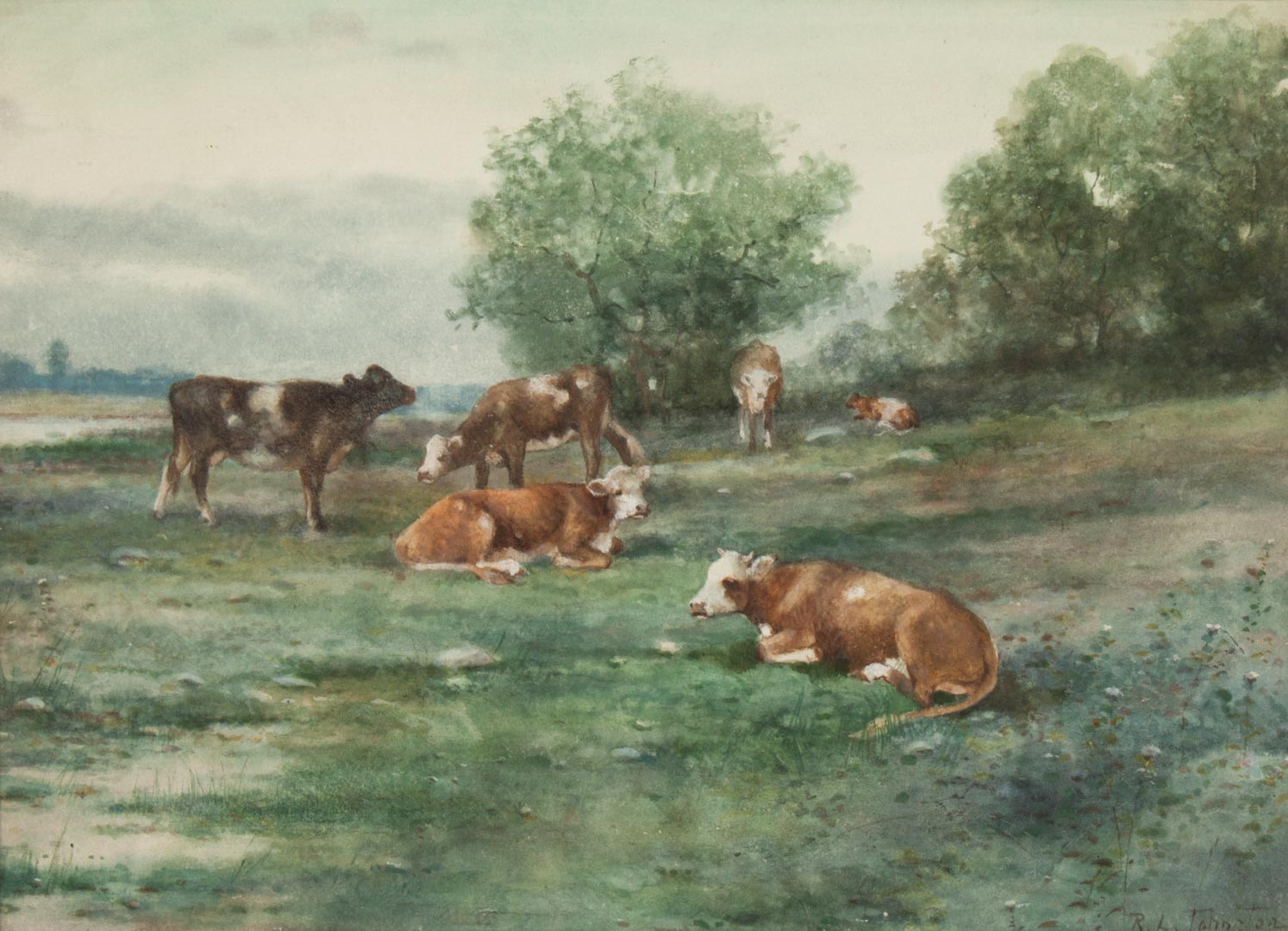 Appraisal: Reuben LeGrand Johnston Cows in Field w c American -