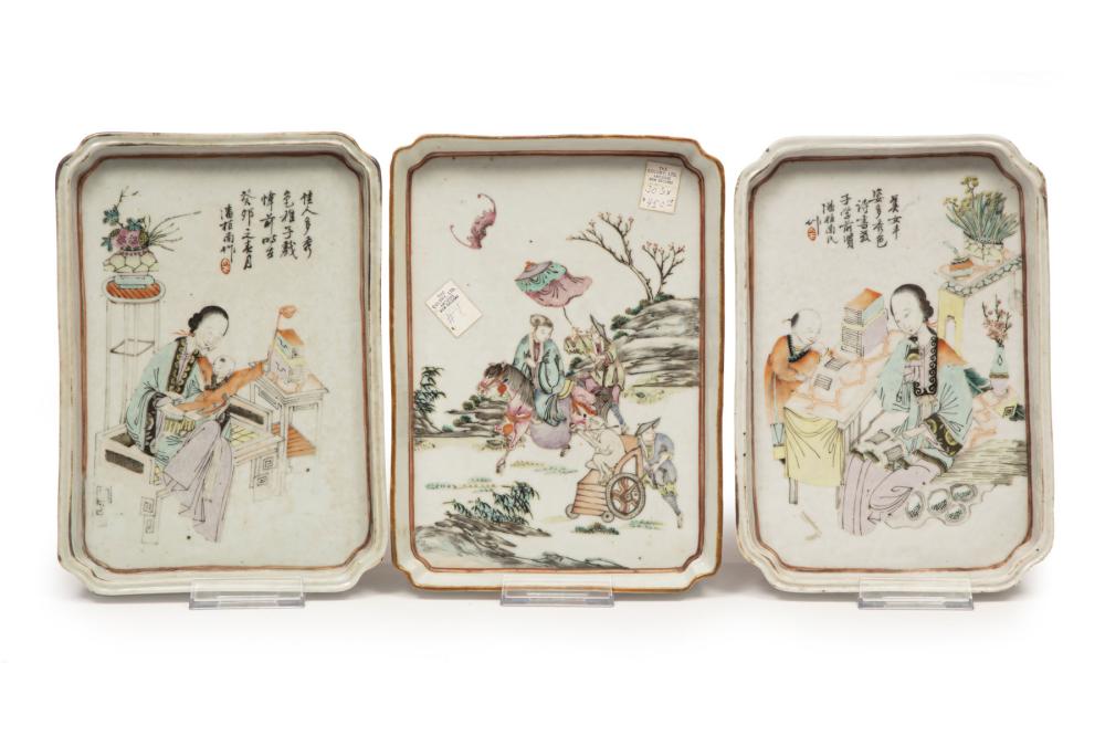 Appraisal: Three Chinese Famille Rose Porcelain Rectangular Trays th early th