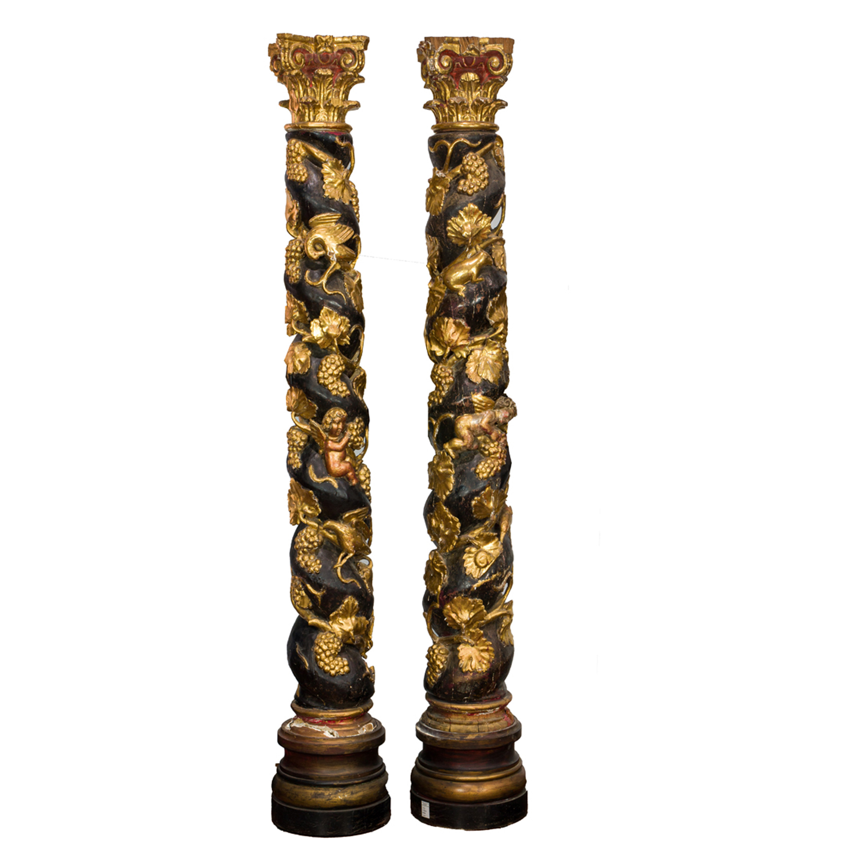 Appraisal: A PAIR OF ANTIQUE SPANISH BAROQUE PARTIAL GILT AND EBONIZED