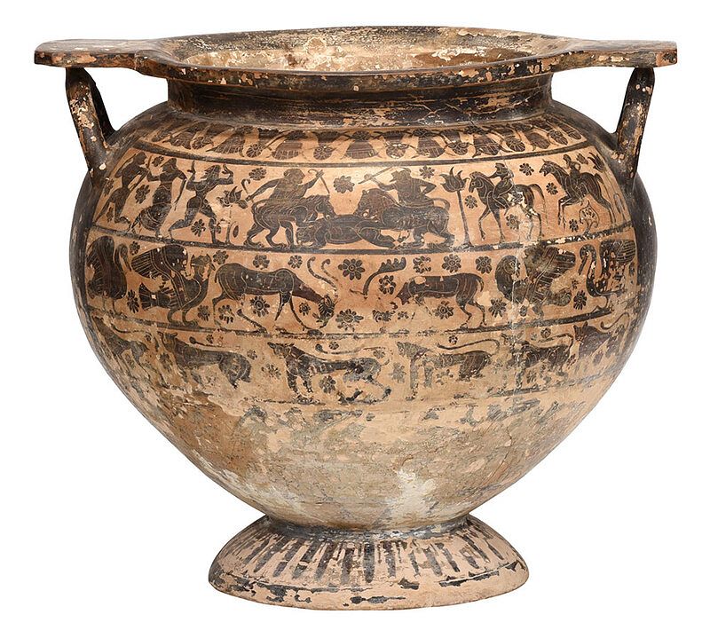 Appraisal: Etrusco-Corinthian Style Black Figure Krater probably late th century terracotta