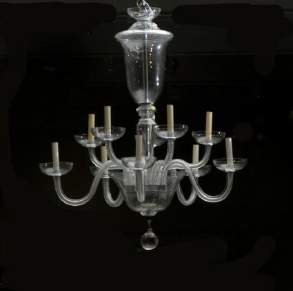 Appraisal: Modern Glass and Chrome Ten-Light Chandelier Approx in in diam