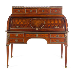 Appraisal: A Louis XVI Style Gilt Bronze Mounted Parquetry Bureau Cylindre