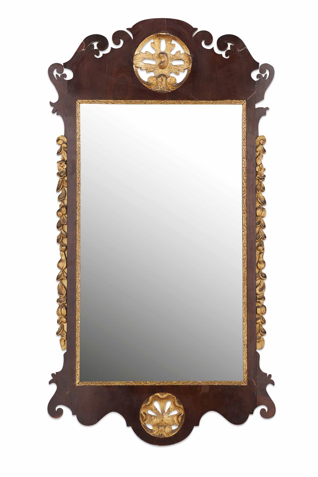 Appraisal: GEORGE III MAHOGANY AND PARCEL GILT MIRROR CIRCA the rectangular