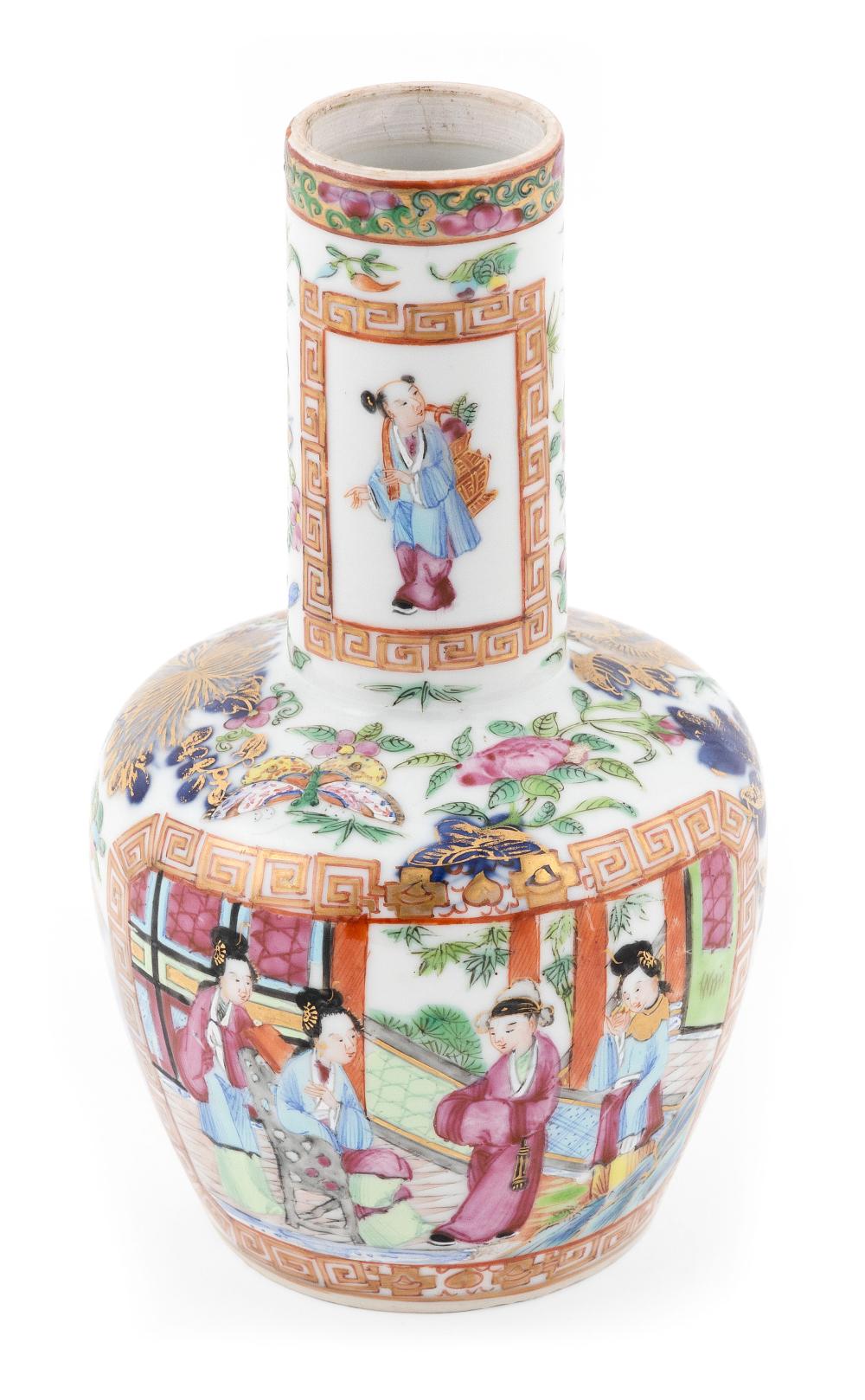 Appraisal: CHINESE EXPORT ROSE MANDARIN PORCELAIN BOTTLE VASE MID- TH CENTURY