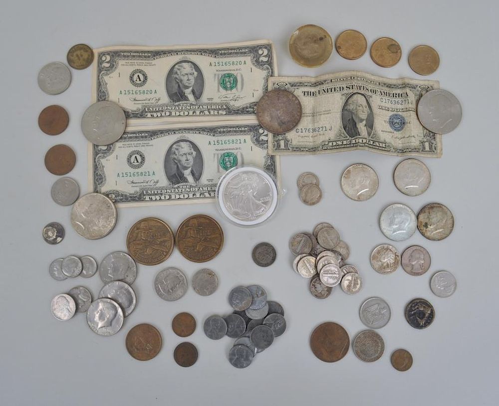 Appraisal: Estate Group Mostly American Coins Currency including a fine silver