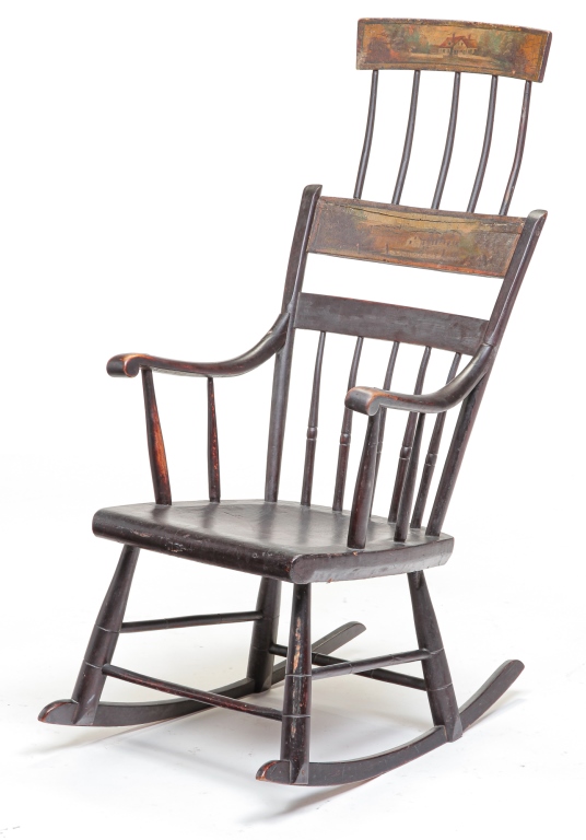 Appraisal: AMERICAN DECORATED COMB BACK ROCKING CHAIR Second quarter th century