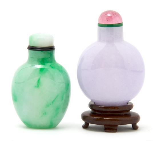 Appraisal: Group of Two Jade Snuff Bottles of compressed globular form