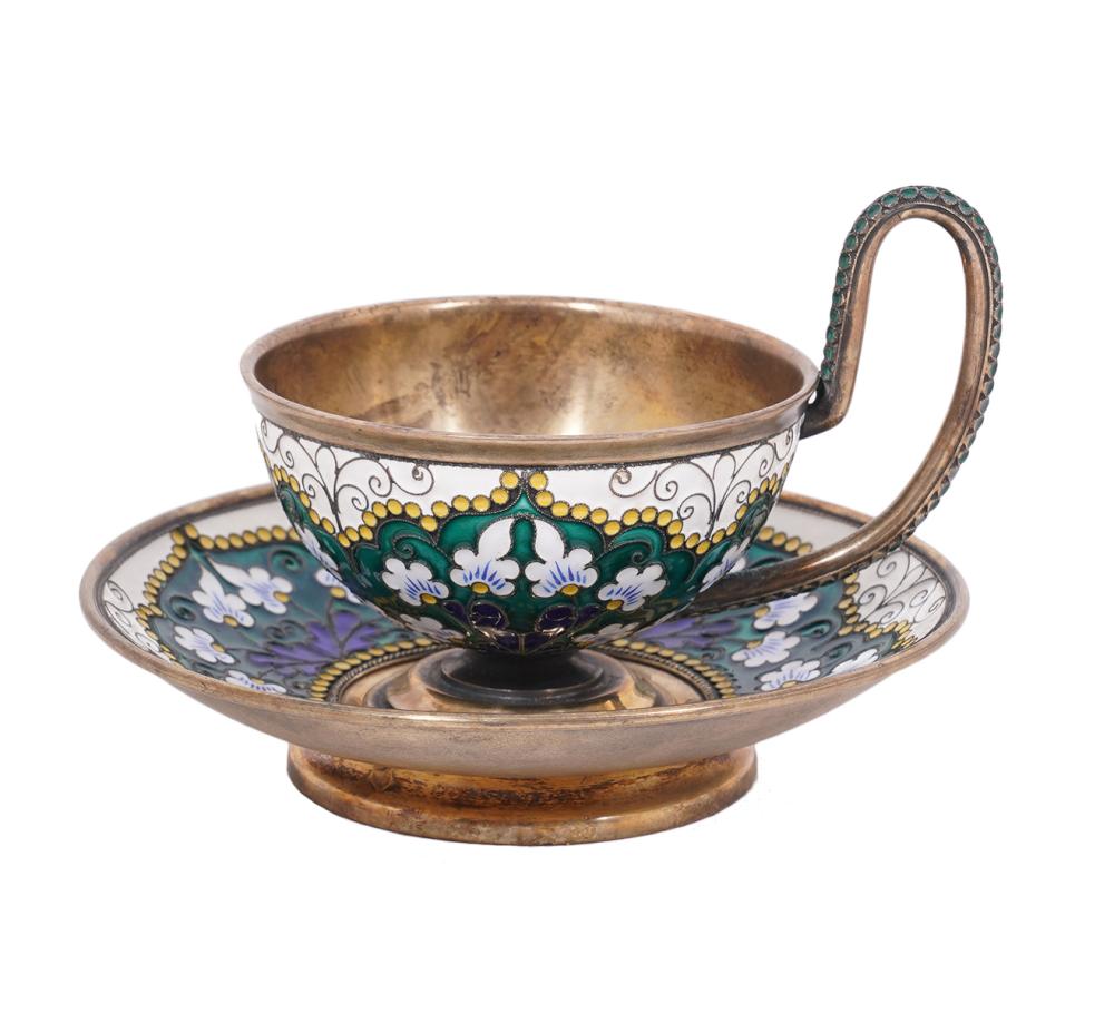 Appraisal: RUSSIAN IMPERIAL SILVER ENAMEL CUP SAUCERRussian Imperial gilt silver enamel