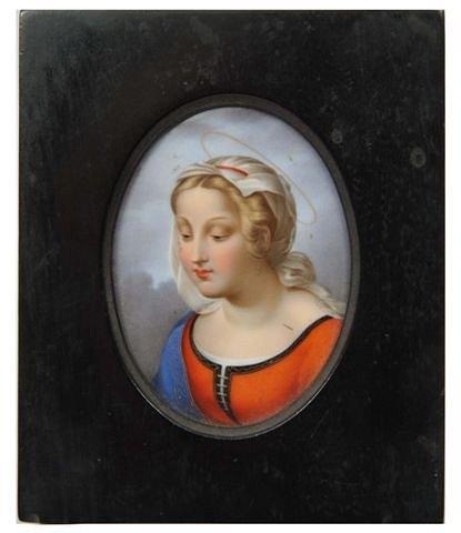 Appraisal: A PORTRAIT MINIATURE depicting virgin saint with blond hair and