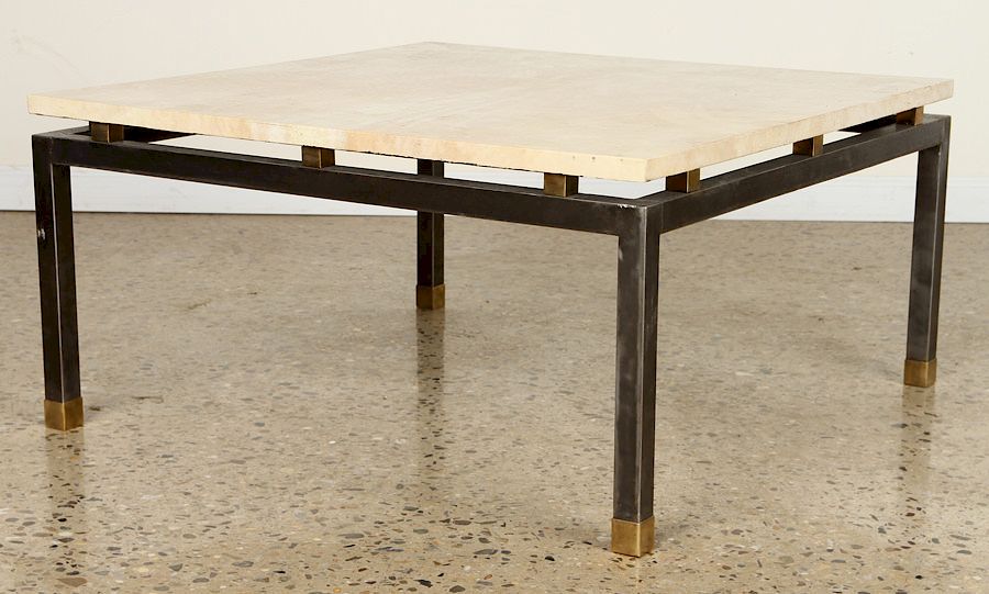 Appraisal: POLISHED IRON COFFEE TABLE PARCHMENT TOP C A polished iron